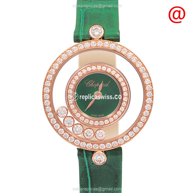 Chopard 203957-5209 Replica - Happy Diamond Quartz - Rose Gold Case - Green Dial - Alligator Green Strap